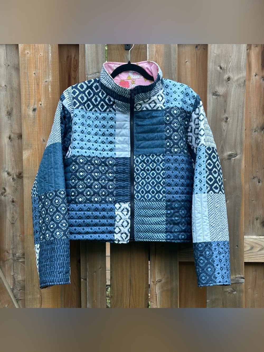 HANDMADE Indigo Patchwork Puffer Jacket - Size Large